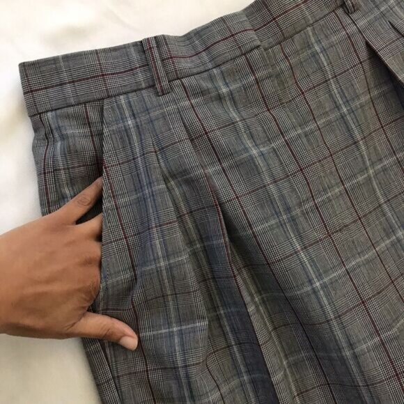 Tory Burch Gray Plaid Pleated Wool Blend Mid Rise Academia Dress Pants - 4 - Picture 2 of 9